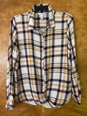Christopher & Banks Plaid Button-Down Shirt in Cream, Navy & Camel